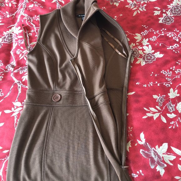 Rich Brown Shawl-Collar Blazer-Like Sleeveless Sweater Dress - Size XXS - Picture 10 of 16